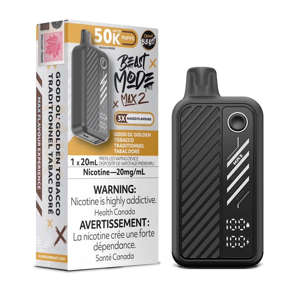 Good Ol' Golden Tobacco Flavour Beast Beast Mode Max 2 50K Disposable Vape